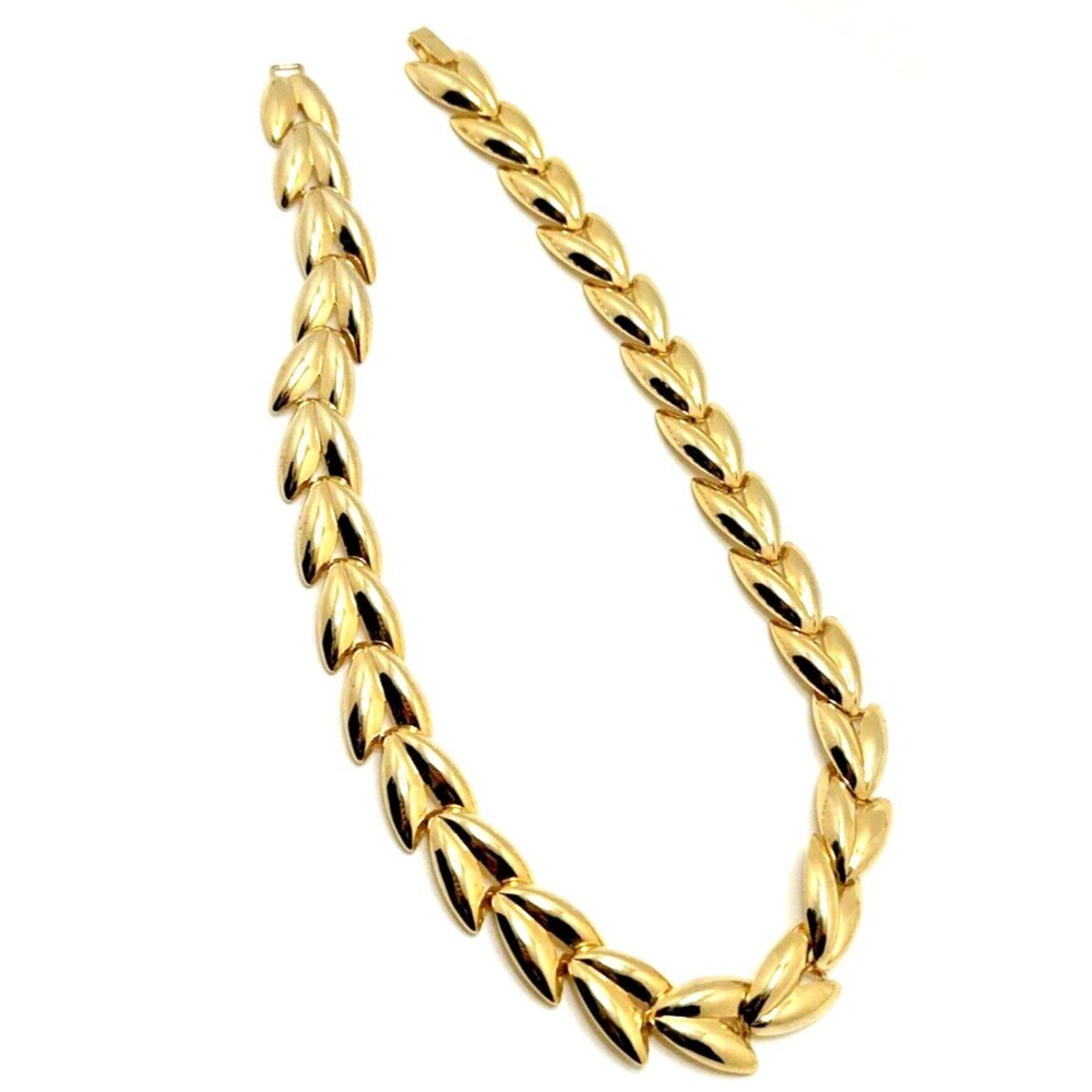 Vintage Laurel Leaf Chevron Collar Necklace Gold Tone Choker Statement 19"